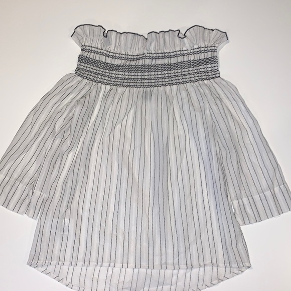 PINKO Boho Ruffled Off-Shoulder Striped Black White Cotton Smocked Top sz S - Picture 3 of 8
